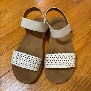 Girls' White Laser-Cut Strap Sandals
